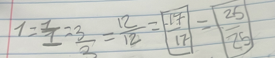 1= 1/1 = 3/3 = 12/12 =boxed  17/17 =boxed  25/25 