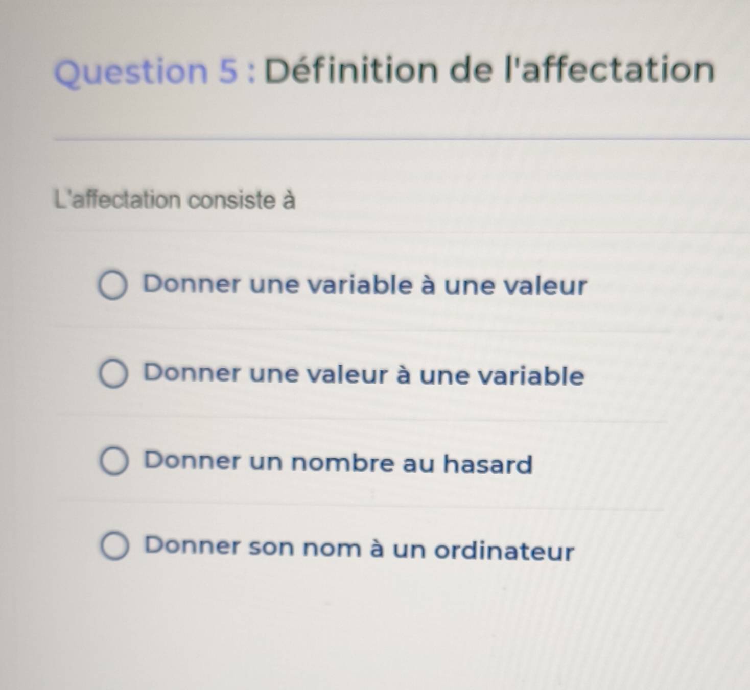 Résolu :Définition de l'affectation L'affectation consiste à Donner une ...