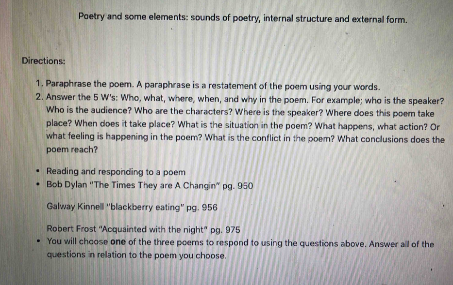 Solved: Poetry and some elements: sounds of poetry, internal structure ...