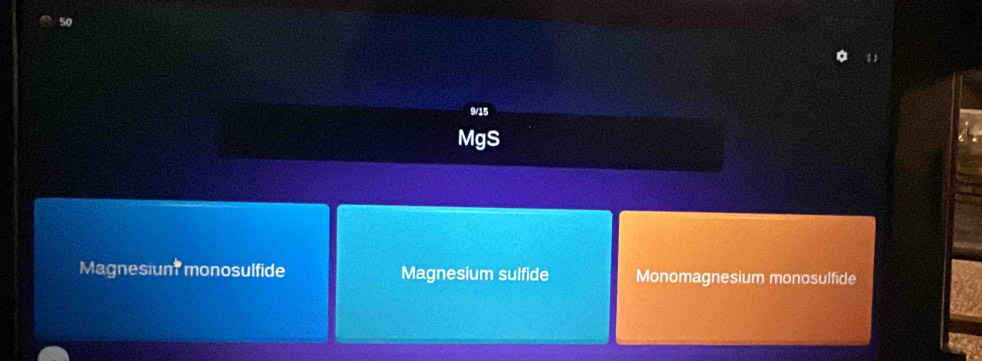 9/15
MgS
Magnesium monosulfide Magnesium sulfide Monomagnesium monosulfide