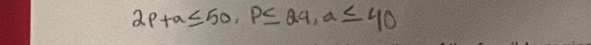 2p+a≤ 50, p≤ 24, a≤ 40