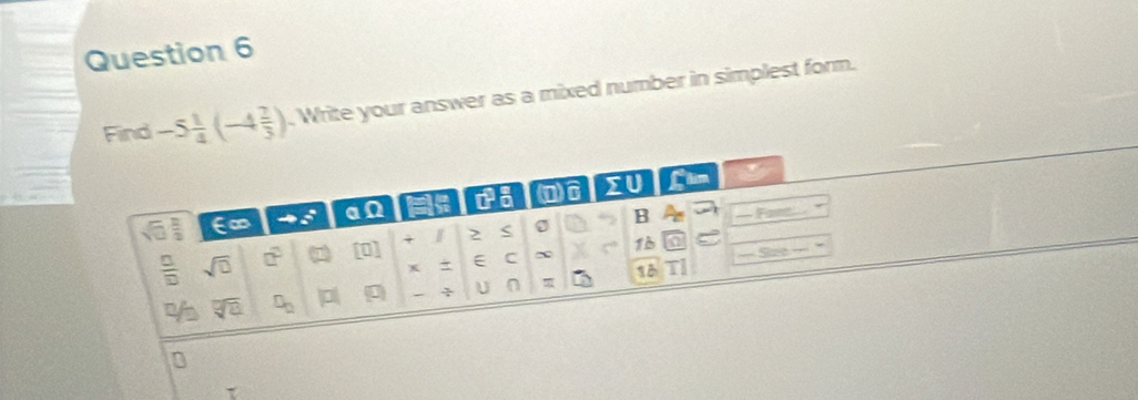 Find -5 1/4 (-4 2/3 ). Write your answer as a mixed number in simplest form.