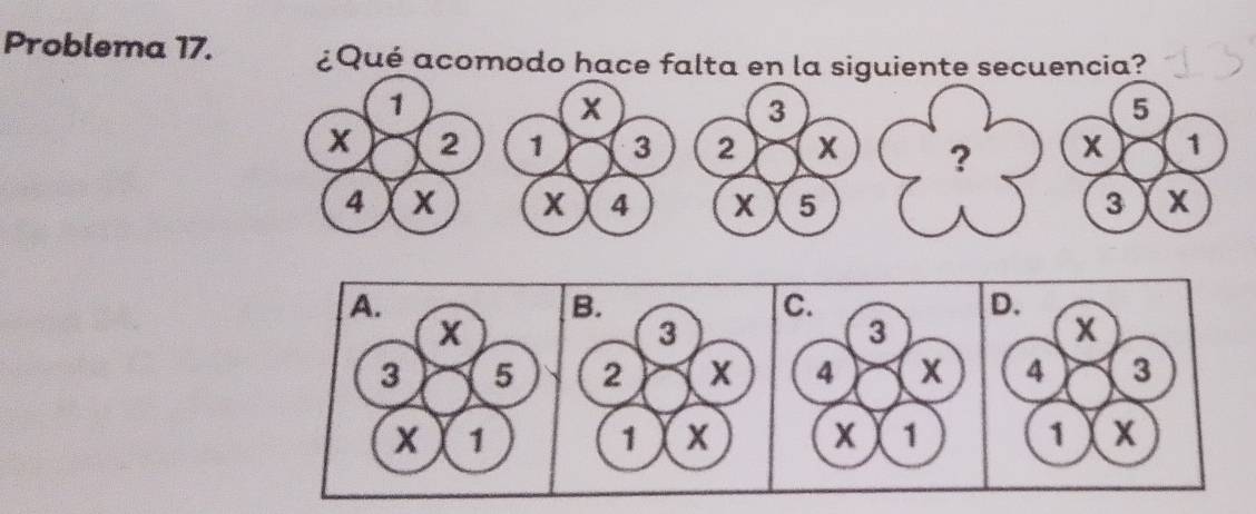 Problema 17. ¿Qué acomodo hace falta en la siguiente secuencia?