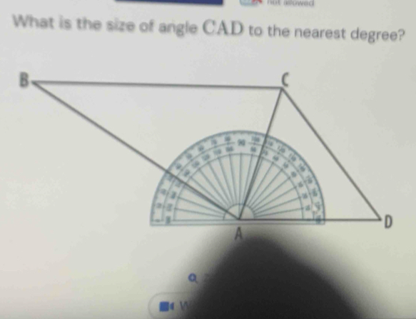 What is the size of angle CAD to the nearest degree? 
B 
(
90 to 9
A
73
6
a 
a 
a
6
a a

2
I 
D 
A 
