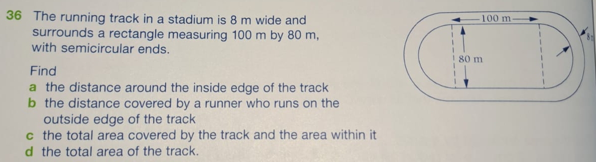 Solved: The running track in a stadium is 8 m wide and surrounds a ...