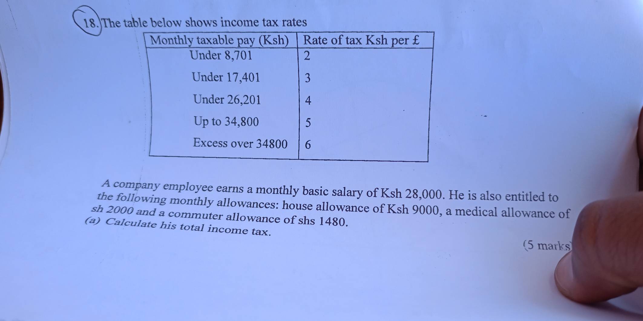 Solved: 18.]The table below shows income tax rates A company employee ...