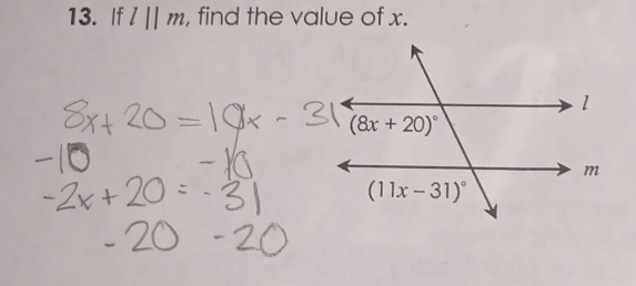 If l||m. , find the value of x.