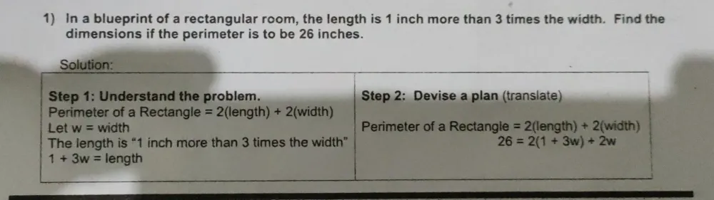 Solved: In a blueprint of a rectangular room, the length is 1 inch more ...