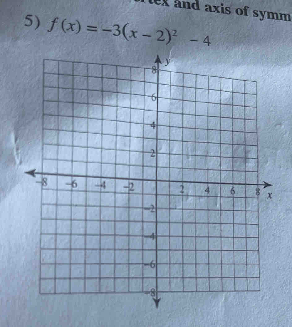 tex and axis of symm 
5) f(x)=-3(x-2)^2-4