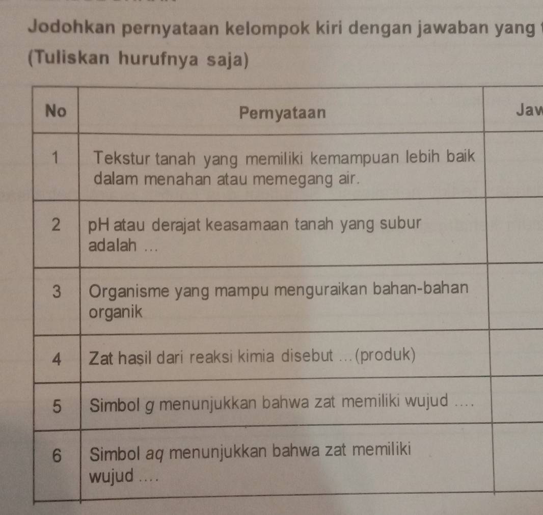 Jodohkan pernyataan kelompok kiri dengan jawaban yang 
(Tuliskan hurufnya saja) 
av