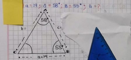 a=14;Delta =58°;B=55°;b=