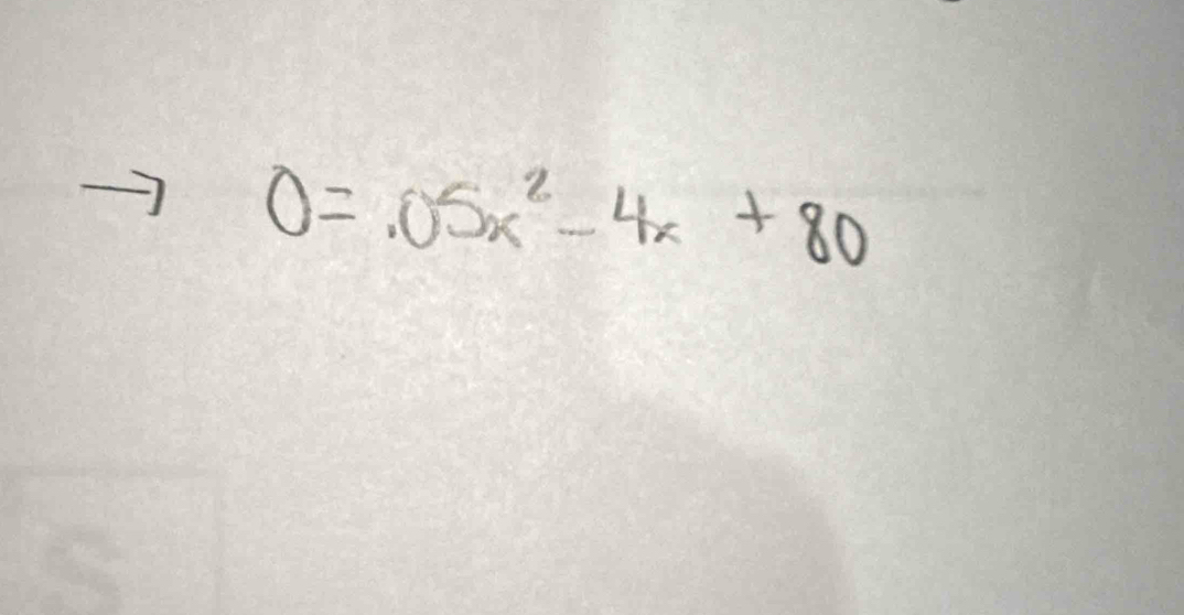 0=.05x^2-4x+80