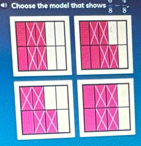 Choose the model that shows  9/8 - 4/8 .