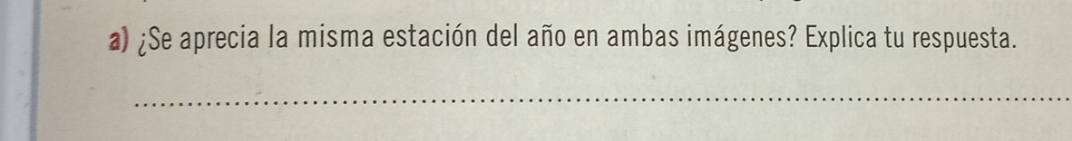 ¿Se aprecia la misma estación del año en ambas imágenes? Explica tu respuesta. 
_