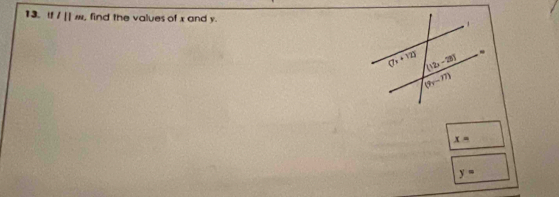 If l||m find the values of x and y.
x=
y=