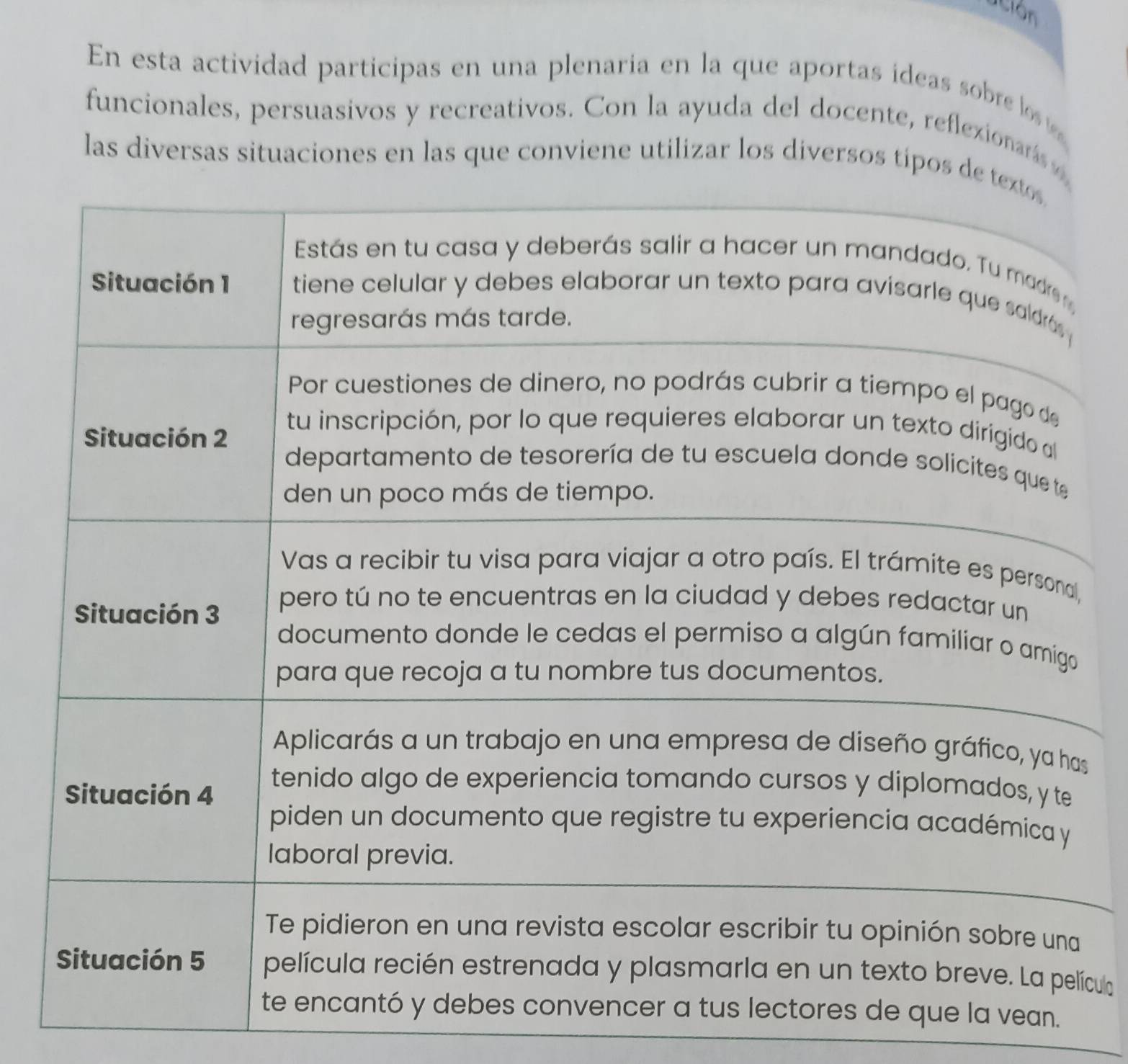 Lión 
En esta actividad participas en una plenaria en la que aportas ideas sobre lo 
funcionales, persuasivos y recreativos. Con la ayuda del docente, reflexionarás 
las diversas situaciones en las que conviene utilizar los diversos típos de 
s 
ícula 
vean.