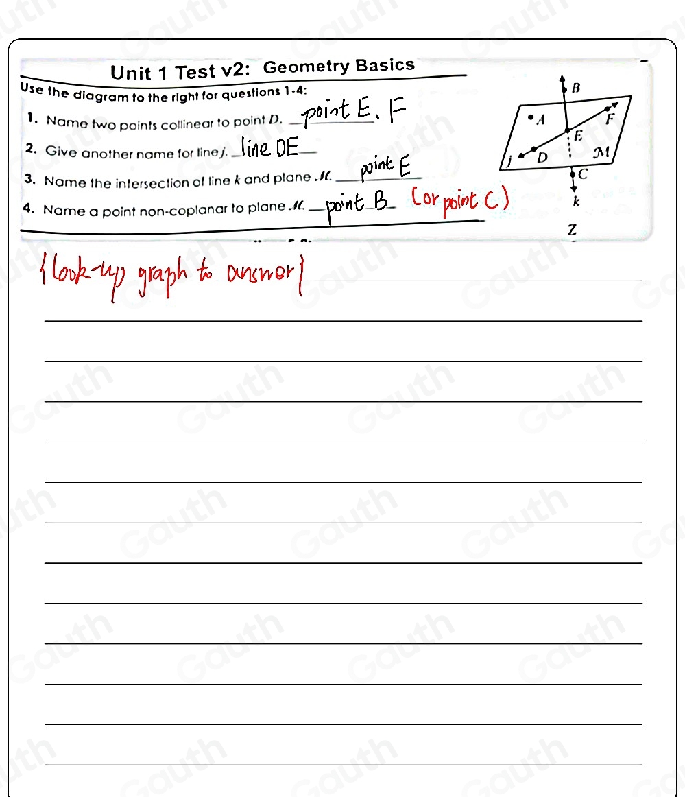 แก้ไขแล้ว:Test v2: Geometry Basics Use the diagram to the right for ...
