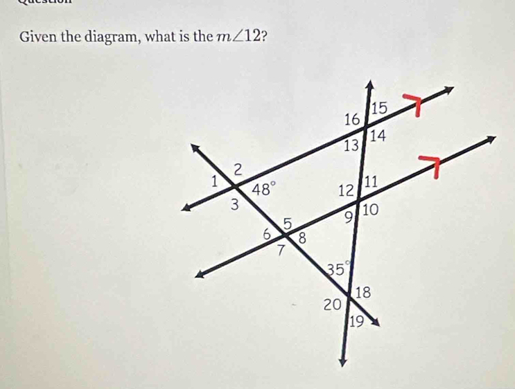 Given the diagram, what is the m∠ 12 2