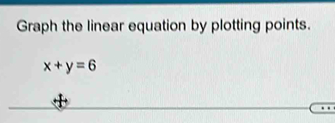 Graph the linear equation by plotting points.
x+y=6