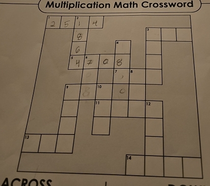 Multiplication Math Crossword 
ACROSS