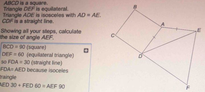 Solved: ABCD is a square. Triangle DEF is equilateral. Triangle ADE is ...