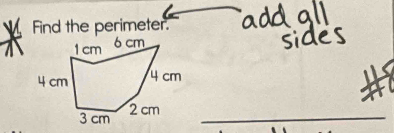 Find the perimeter.
2 cm _