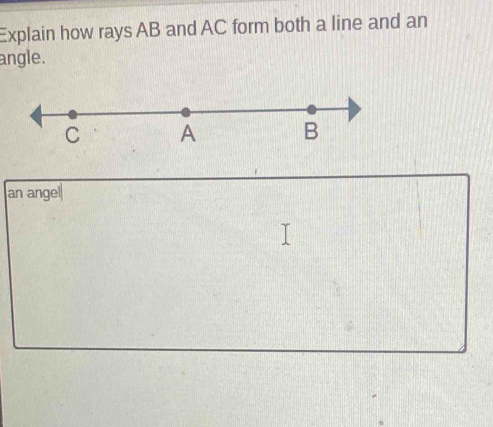 Solved: Explain how rays AB and AC form both a line and an angle. an ...