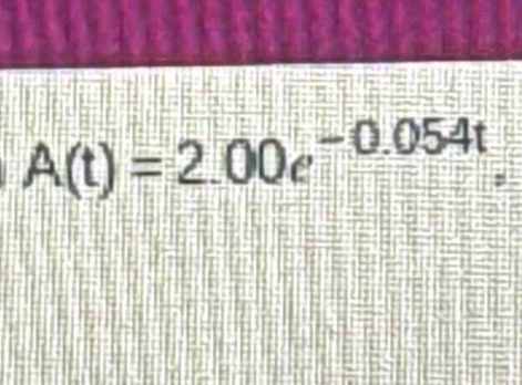 A(t)=2.00e^(-0.054t),