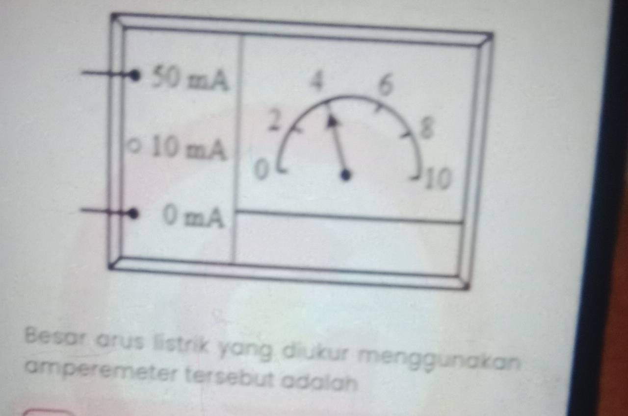 Besar arus listrik yang diukur menggunakan 
amperemeter tersebut adalah