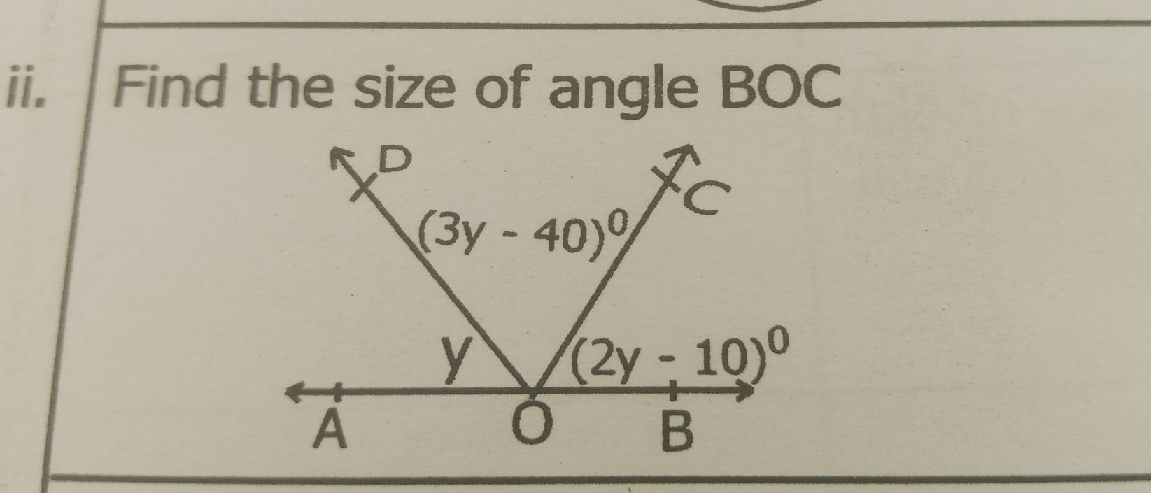 Find the size of angle BOC