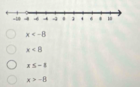 x
x<8</tex>
x≤ -8
x>-8