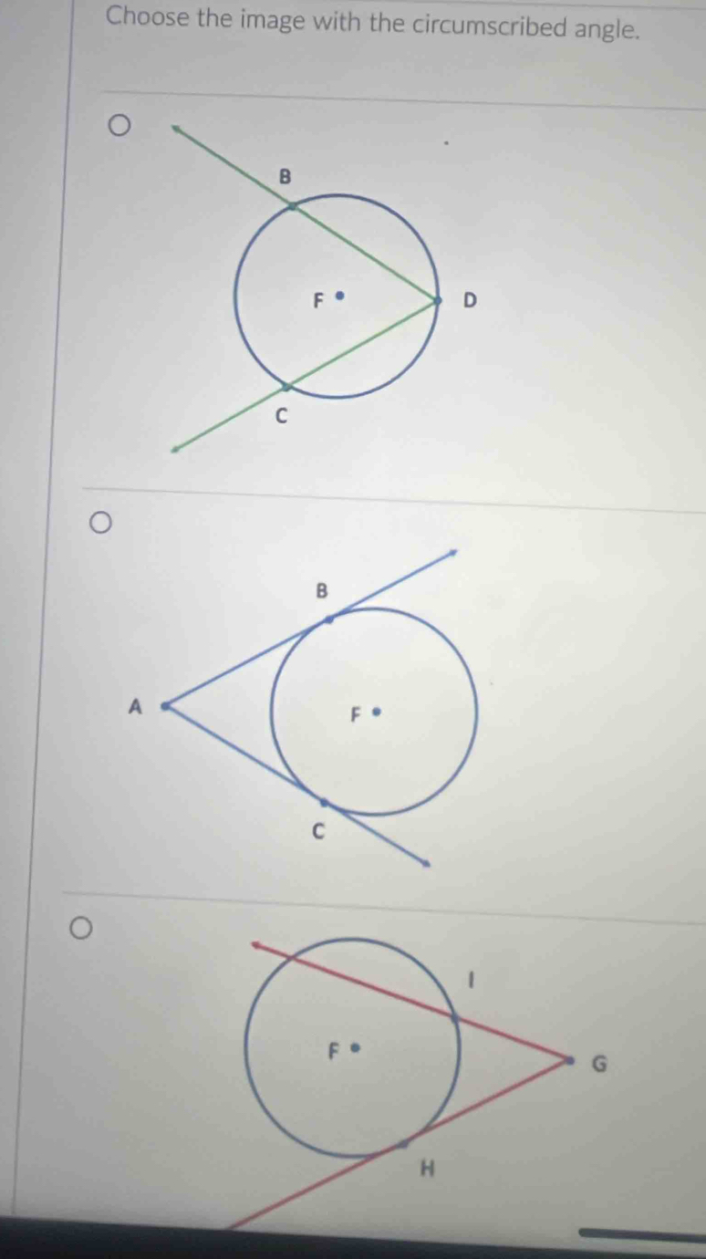 Choose the image with the circumscribed angle.