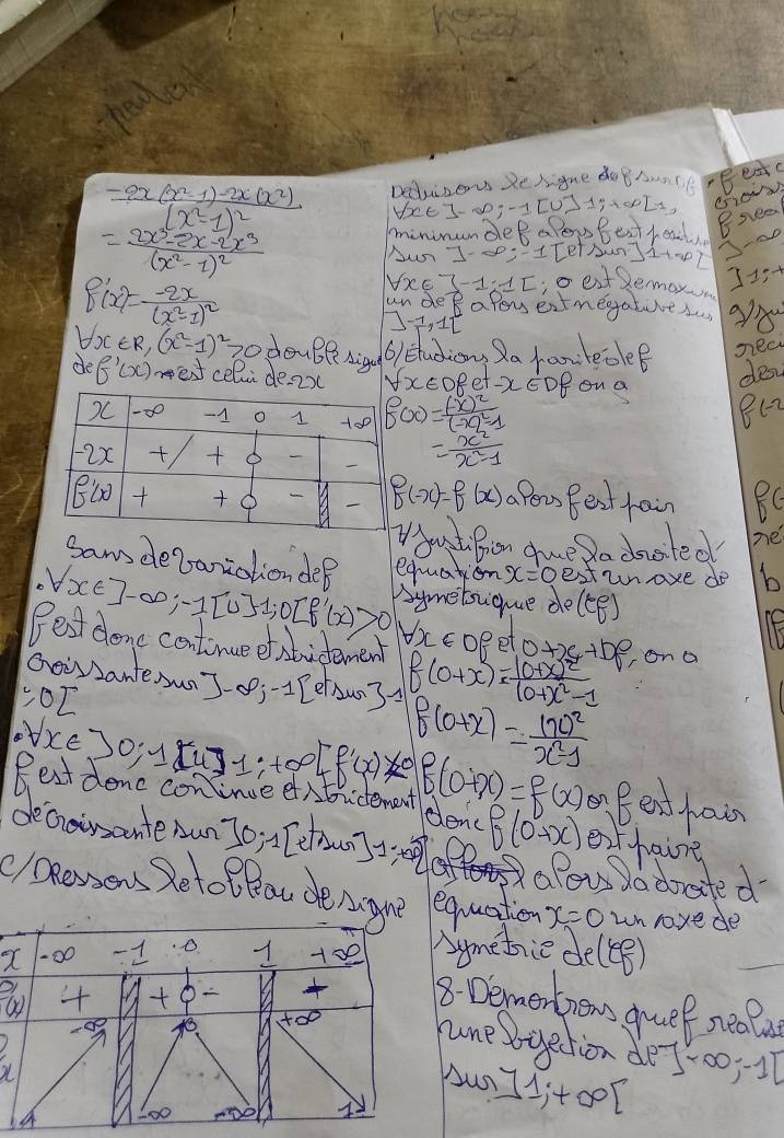 -2x(x^2-1)-2x(x^2) Deuizens ReAgue doBATBeA
VE3-00;-1[0]13+00L. crio
(x^2-1)^2 minonunder aloy Best real
=frac 2x^3-2x-2x^3(x^2-1)^2 Sun7 -∈fty ;-1[e
S-00 Bsiea
x∈^-(-1= oetlemon 11s+
undeB apous eat negateves.
f'(x)=frac -2x(x^2-1)^2 -1, 17
forall x∈ R,(x^2-1)^2 2odouBR Ligu /eludion, Da fanleblee nea
do
de f'(x) met celi deax fxEOfet-xEDB on a 8c
f(x)=frac (-x)^2(-x)^2-1
= x^2/x^2-1 
f(-x)=f(x)
a Pens Best fain BC
ut Pim gue ladncted ne
m dletariationdep equation x=oest uaxe do b
forall x∈ ]-∈fty ;-1[∪ ]1;0[f'(x)>0 Aymetsique de(ee)
Best done continue etabidement
Wx∈ oeet
0+x)^2+bx
Gei Lanteswa ]-∈fty ;-1[ etous 3= f(0+x)=frac (0+x)^2(0+x^2-1 ona
5OI
f(0+x)=frac (10)^2x^2-1
xeJo,uu]1;t001 f'(x)!= 0 f(0+x)=f(x) in Bent foor
Rest donc continueetridement eeng f(0+x) orhain
decnaisante Aun Jo; [etoun]s opl(
a ou a drated
Dnersons Seto BBau de Agne equatien x=0 unnoxede
ymetriede(eB)
2
by. Dementrews guek nea lus
une bgection de 5-∈fty ;-1]
Au 71;+∈fty [