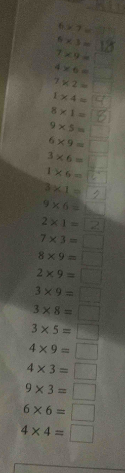 6* 7=
6* 3=
7* 9=
4* 6= x_1= □ /□  
7* 2= P_1
1* 4=
8* 1=
9* 5=□
6* 9=□
3* 6=□
1* 6=□
3* 1=
9* 6=_ 
2* 1=  1/2 
7* 3=□
8* 9=□
2* 9=□
3* 9=□
3* 8=□
3* 5=□
4* 9=□
4* 3=□
9* 3=□
6* 6=□
4* 4=□