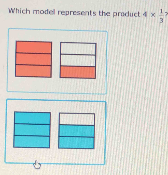 Solved: Which model represents the product 4* 1/3 [Math]