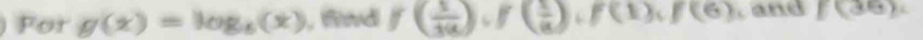 For g(x)=log _6(x) , wd f( 1/3a ), f( 1/a ), f(1), f(6) and f(36)