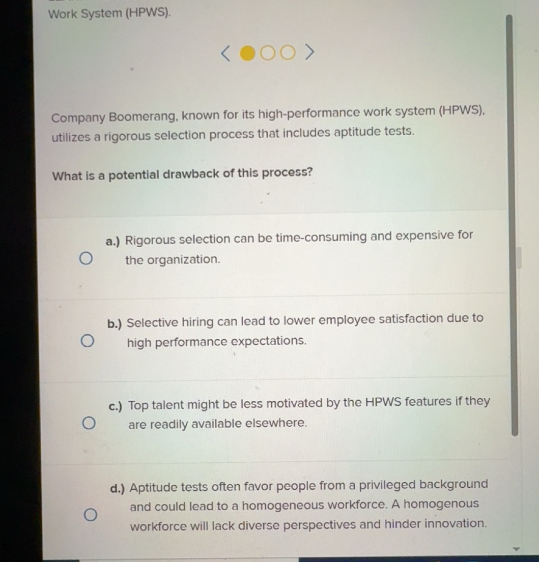 Solved: Work System (HPWS). Company Boomerang, known for its high ...