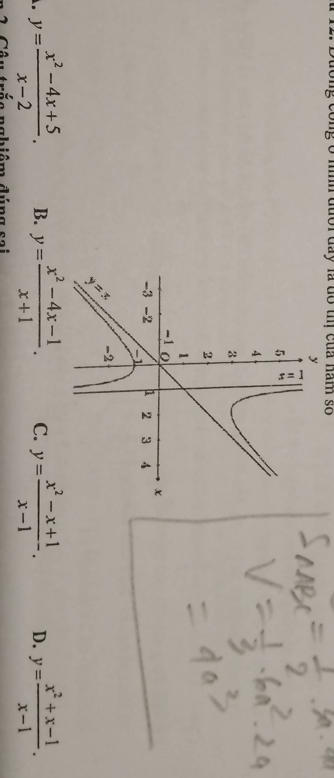 rong công ở nìh đưổi đay là dổ thị của nam số
。 y= (x^2-4x+5)/x-2 .
B. y= (x^2-4x-1)/x+1 . y= (x^2-x+1)/x-1 . D. y= (x^2+x-1)/x-1 .
C.
tr ắ s nghiêm đúng sai