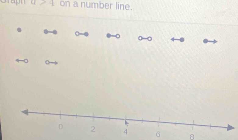 Graph a>4 on a number line. 
。 。 。 
。 。
8