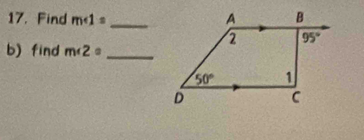 Find m<1= _
b) find m∠ 2= _