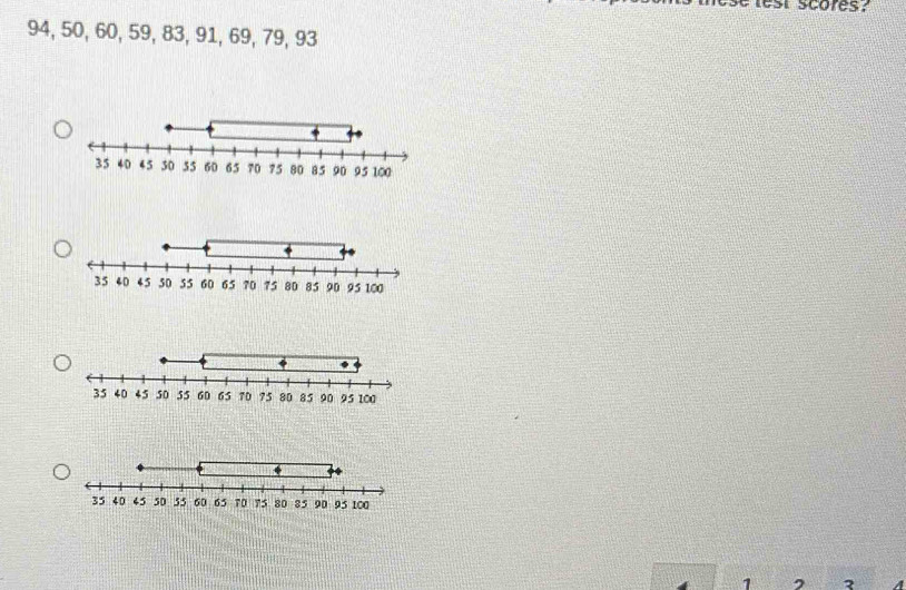 lest scores:
94, 50, 60, 59, 83, 91, 69, 79, 93
2