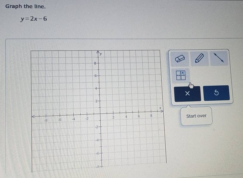 Graph the line.
y=2x-6
× 
Start over