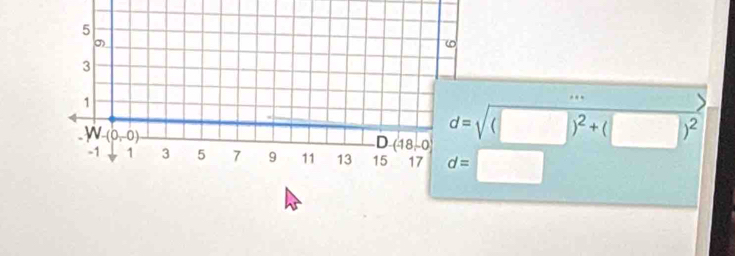 d=sqrt((□ )^2)+(□ )^2
d=□