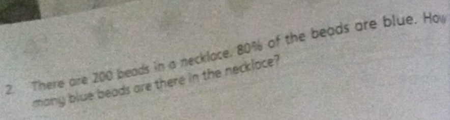 There are 200 beads in a necklace. 80% of the beads are blue. How 
many blue beads are there in the neckloce?