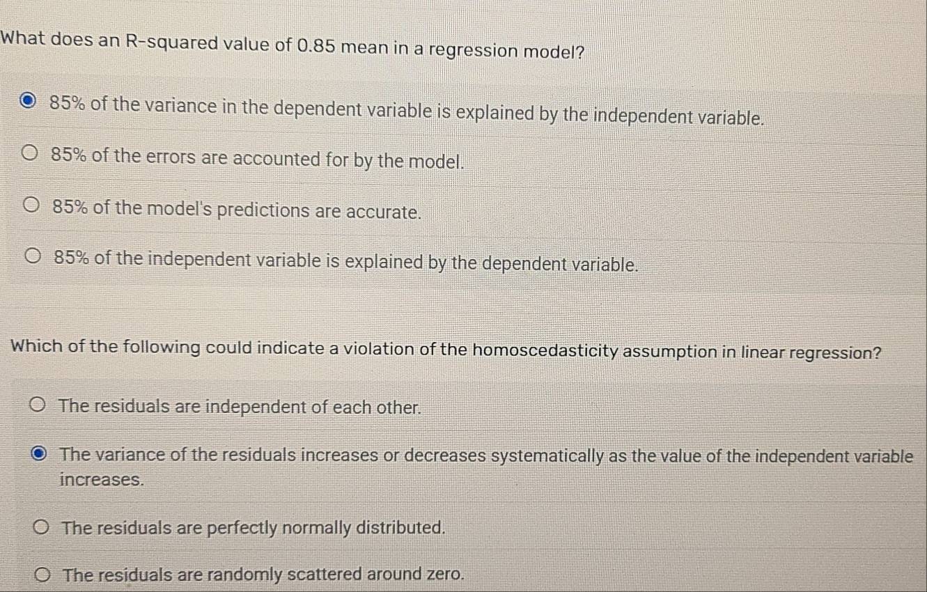 Solved: What does an R-squared value of 0.85 mean in a regression model ...