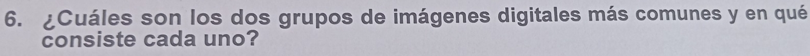 ¿Cuáles son los dos grupos de imágenes digitales más comunes y en qué 
consiste cada uno?
