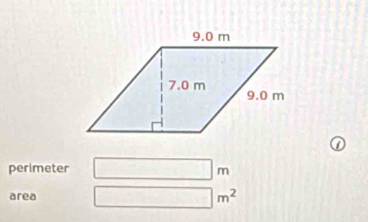 perimeter m
area m^2