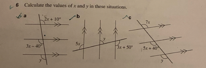 Calculate the values of x and y in these situations.