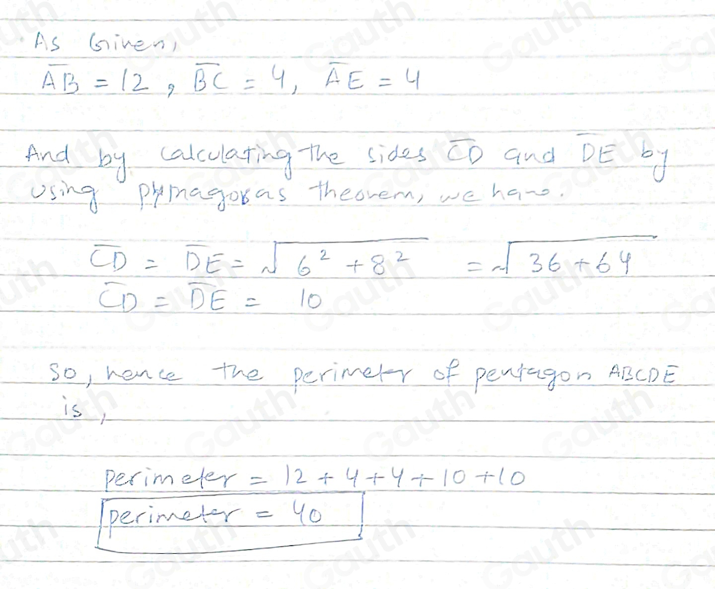 Solved: What is the perimeter of pentagon ABCDE? Select the correct ...