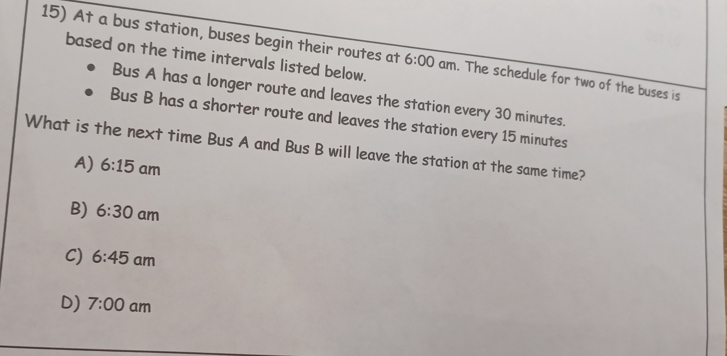 Solved: At a bus station, buses begin their routes at 6:00 am. The ...